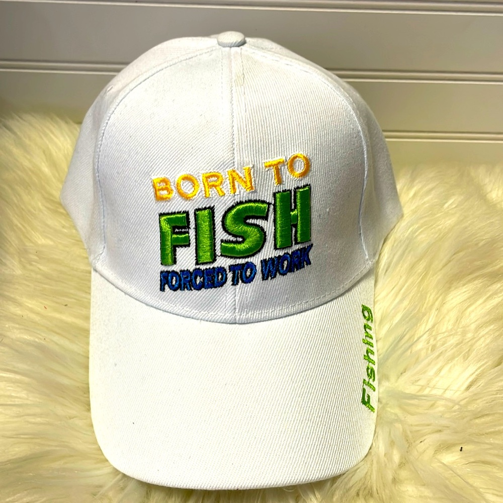 Born To Fish 🐟 White Embroidered Baseball Cap